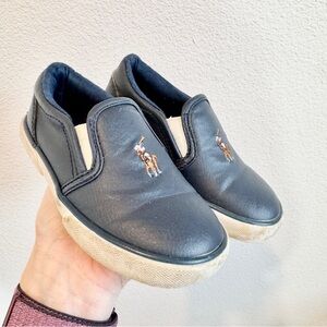Polo Ralph Lauren Navy Leather Slip On Sneakers Preppy Casual Boys US 9